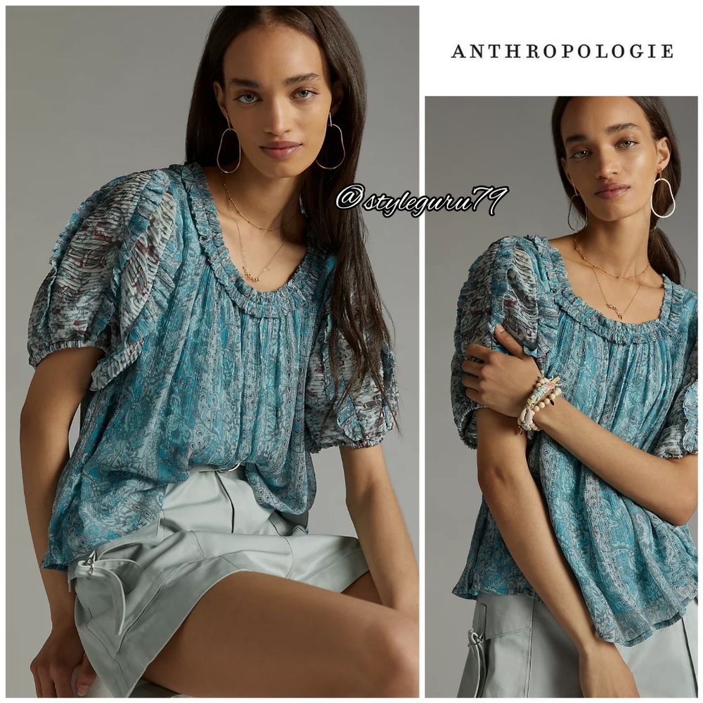 Anthropologie, Pintucked Chiffon Blouse